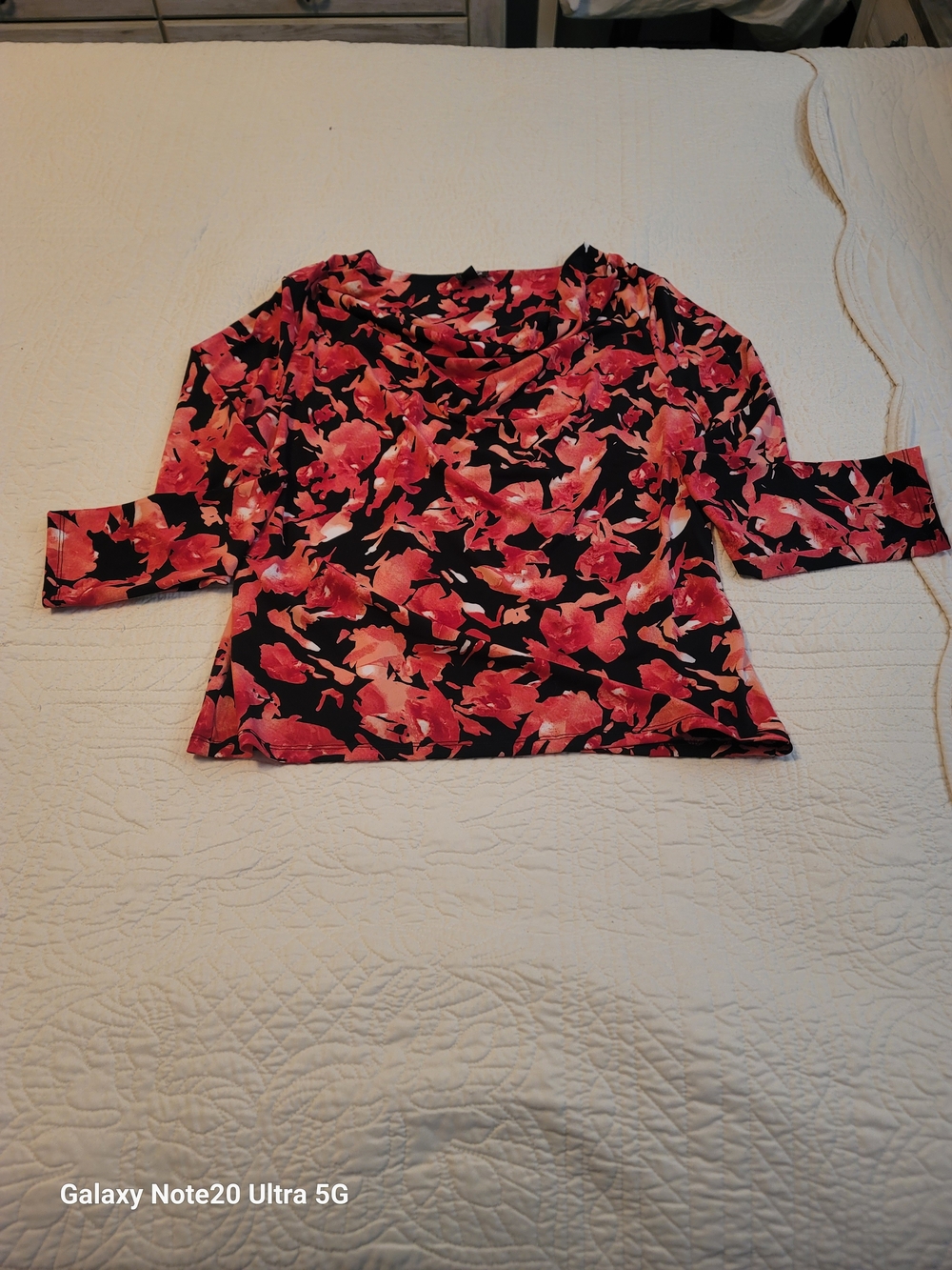 INC International Concepts Black Top with Pink Floral Print